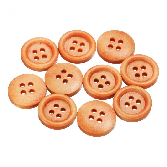10個24L木製ボタン5/8"(15mm) 4穴 木製丸いクラフト交換ボタン 衣類DIYクラフト装飾用 ライト茶色