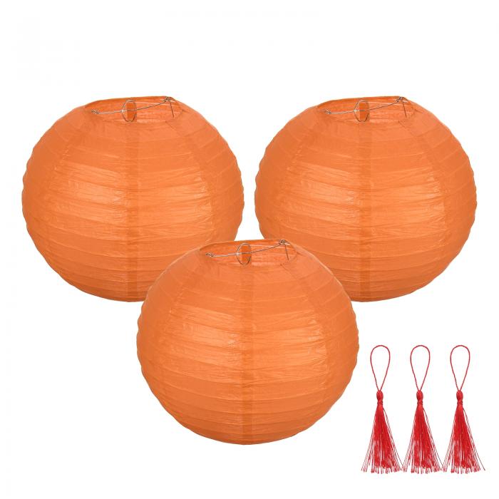 3個 オレンジ色 丸い和紙ランタン10" 中国 和紙ランタンパーティー装飾 装飾用折りたたみランタン タッ..