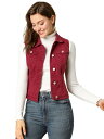 Allegra K デニムベスト ノースリーブ 袖なし 胸ポケット シングルブレスト カジュアル レディース ブルゴーニュ 3XL