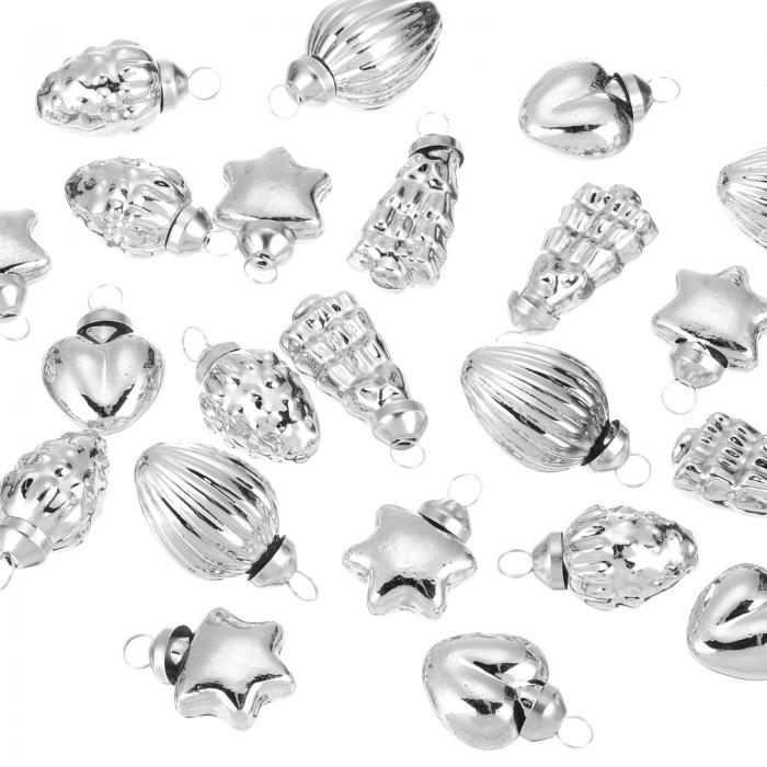 75個 ガラスクリスマスオーナメント シルバークリスマスツリーデコレーション 1-1.5" ヴィンテージクリスマスツリーオーナメント クリスマスツリー ハロウィン イベント ウェディング用