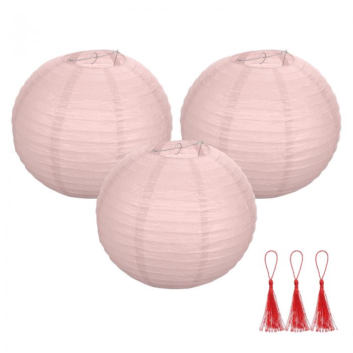 3個 ライトピンク 丸い和紙ランタン 16" 中国 和紙ランタン パーティー装飾 装飾用折りたたみランタン ..