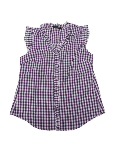 Allegra K チェック柄 ブラウス 綿 ボタンダウン 可愛い キャップ スリーブ ギンガム フリル シャツ レディース パープル S Allegra K チェック柄 ブラウス 綿 ボタンダウン 可愛い キャップ スリーブ ギンガム フリル シャツ レディース パープル S