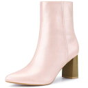 Allegra K ブーティ シューズ チャンキーヒール ポインテッドトゥヒール アンクルブーツ レディース キラピンク 24.0cm