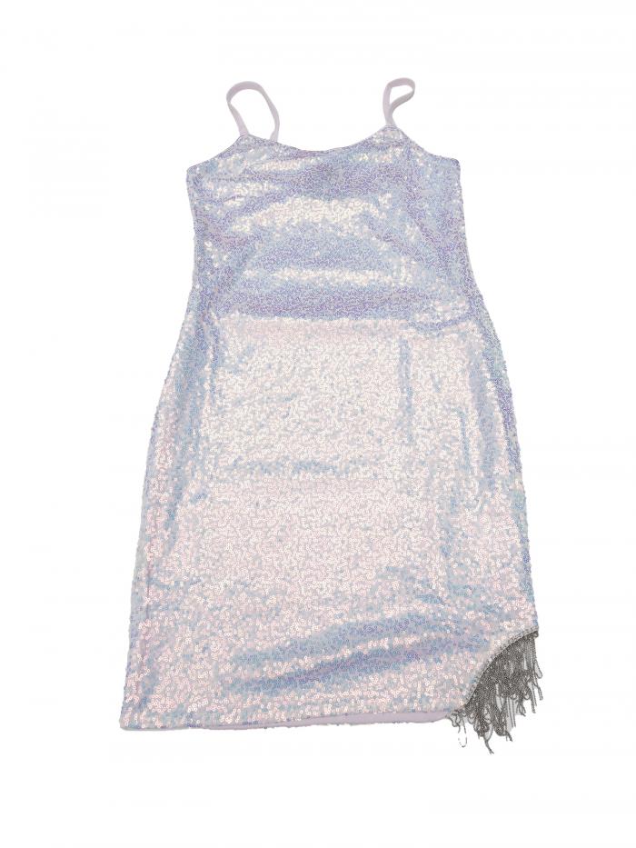 Allegra K スパンコールドレス パーティー ワンピース スパゲッティ シャイニー 調節可能なビーズ ミニドレス レディース パープルピンク M