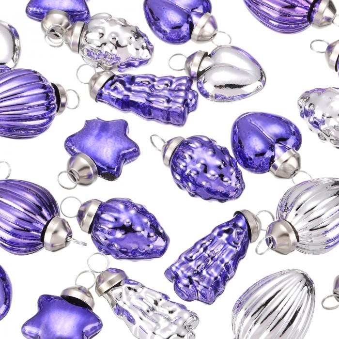 50個 ガラスクリスマスオーナメント シルバー パープル クリスマスツリー 装飾 1-1.5" ヴィンテージ クリスマスツリーオーナメント クリスマスツリー ハロウィン イベント ウェディング用