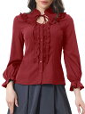 Allegra K ゴシックシャツ トップ ブラウス ヴィンテージ フリル長袖 ボタンアップ レディース ダークレッド M