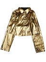 Allegra K レディース 光沢のある メタリックシャツ Vネック ボタンダウン 夏用トップス 金色 M