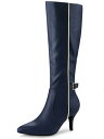 Allegra K ニーハイ ブーツ スティレットヒール ポイテッドトゥ レディース ネイビーブルー 24.0cm