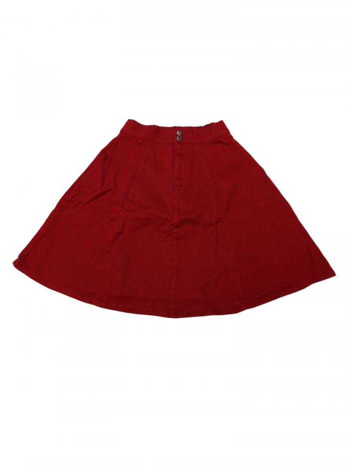 Allegra K ミニスカート デニムスカート 夏 プリーツスカート 着痩せ 伸縮性 アレアスカートジーンズ Aライン エレガント ハイウエスト カジュアル レディース ダークレッド S