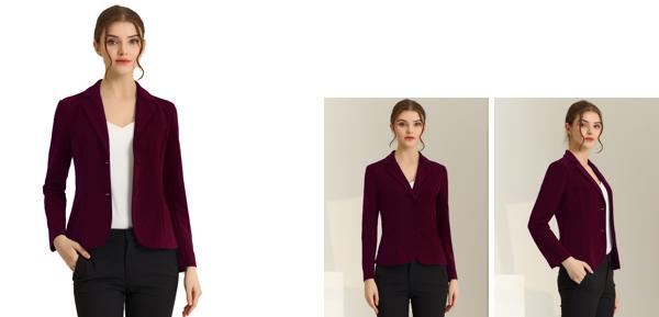 Allegra K ジャケット スーツブレザー ビジネス 通勤 オフィス 伸縮性 レディース 紫がかった赤 2XL