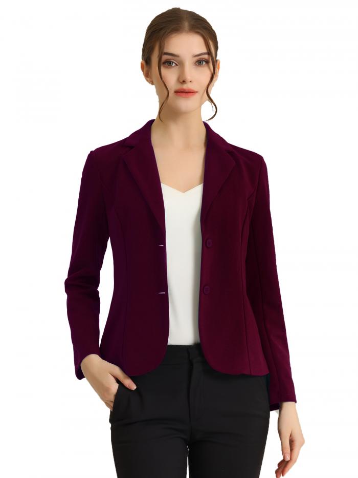 Allegra K ジャケット スーツブレザー ビジネス 通勤 オフィス 伸縮性 レディース 紫がかった赤 2XL