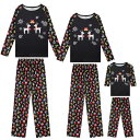 cheibear クリスマスファミリーパジャマセット 鹿柄長袖ブラックトップスとキュートなプリントパンツ レディース 黒 XS