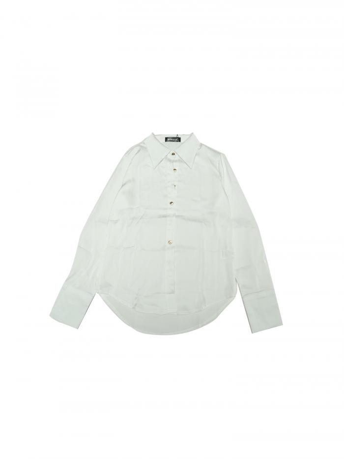 Allegra K レディース サテン シャツ ポイントカラー 長袖 ボタンダウン ワーク オフィス ブラウス 白 M