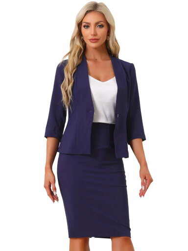 Allegra K ビジネス スーツ スカート セット オフィス 通勤 ノーカラー ブレザー ペンシルスカート 2ピース レディース パープル XS Allegra K ビジネス スーツ スカート セット オフィス 通勤 ノーカラー ブレザー ペンシルスカート 2ピース レディース パープル XS