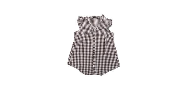 Allegra K チェック柄 ブラウス 綿 ボタンダウン 可愛い キャップ スリーブ ギンガム フリル シャツ レディース ブラウン M