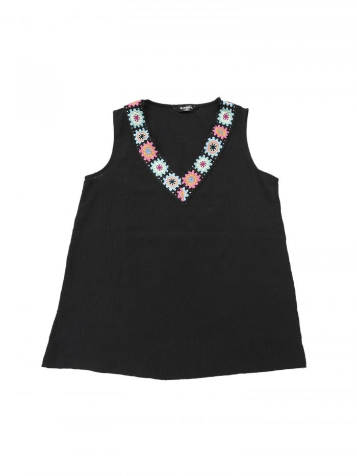 Allegra K レディース ノースリーブ タンクトップ Vネック カジュアル 夏 花柄 キャミソール トップス ..