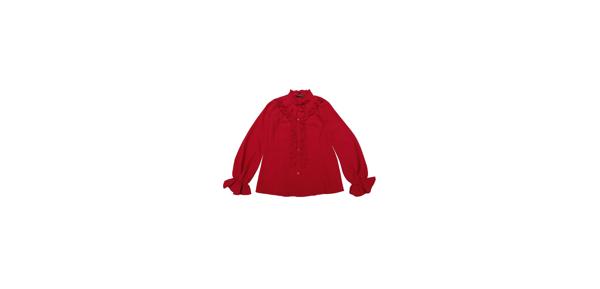 Allegra K ゴシックシャツ トップ ブラウス ヴィンテージ フリル長袖 ボタンアップ レディース ダークレッド XL