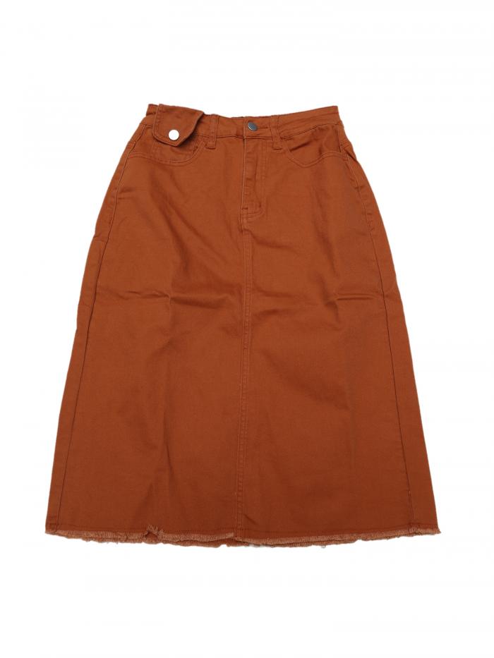 Allegra K デニムスカート ミニ スカート 夏 ハイウエスト タイトスカート 伸縮性 膝丈 Aライン 着痩せ カジュアル レディース 錆びた茶色 S