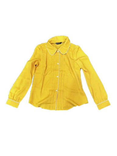 Allegra K 丸襟 ワークブラウス トップス カジュアル コントラスト シャツ Vネック パフスリーブ レディース イエロー XS Allegra K 丸襟 ワークブラウス トップス カジュアル コントラスト シャツ Vネック パフスリーブ レディース イエロー XS