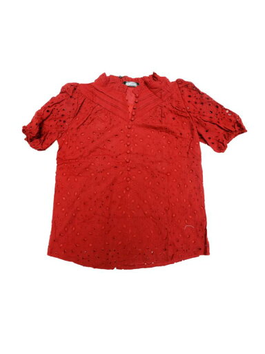 Allegra K レディース 夏 花柄 クロシェ 中空 フリルネック 半袖 トップス ディープレッド L Allegra K レディース 夏 花柄 クロシェ 中空 フリルネック 半袖 トップス ディープレッド L