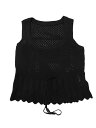 Allegra K レディース ノースリーブ タイフロント ラウンドネック アイレット サマービーチトップ 夏セーター 黒 XL(4)