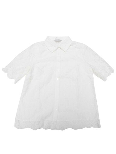 Hobemty レディース 花柄レーストップス メッシュ シアー フリンジヘム ボタンダウンシャツ 白 S Hobemty レディース 花柄レーストップス メッシュ シアー フリンジヘム ボタンダウンシャツ 白 S