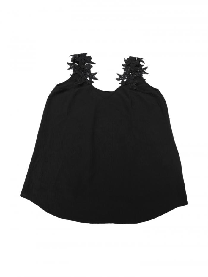 Allegra K レディース Vネック キャミソール ノースリーブ トップス レース タンクトップ 黒 L