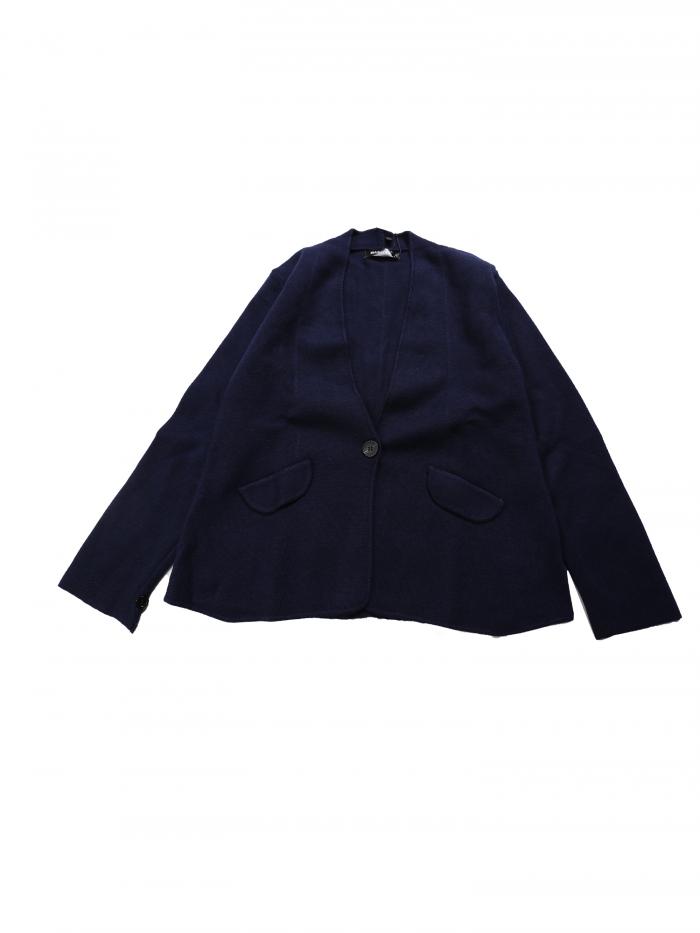 Allegra K レディース ノーカラーブレザー 長袖 ワンボタン ビジネス オフィス ブレザー ジャケット ダークブルー M