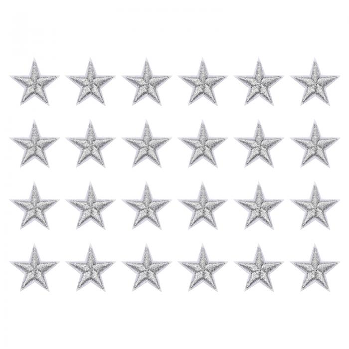 24個5つ星パッチアイロンパッチ シルバーソー刺繍パッチアップリケ装飾1.1IN修理パッチDIY衣類クラフトバックパック服装ギフト装飾