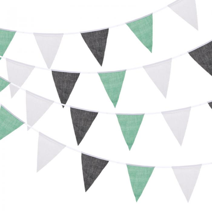 33ft 緑 黒 ホワイト ペナントバナー 36 PCS 三角フラッ クファブリックバンティングバナー 誕生日 結婚式 ガーデン 屋外パーティー装飾用