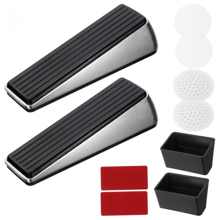 2セット 強力なドアストッパーウェッジ 自己粘着ホルダーと壁保護具付き 亜鉛とゴム製 重いドアストッ..