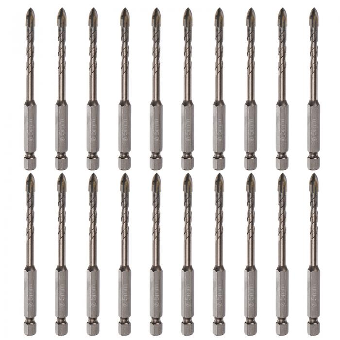 20個 チタン製石工ドリルビット 5mm コンクリートドリルビット セラミックタイルドリルビット 1/4"ヘッ..