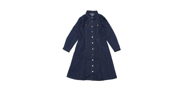 Allegra K シャツドレス デニム ジーンズワンピース ボタンダウン 長袖 ベルト付き クラシック レディース ダークブルー M
