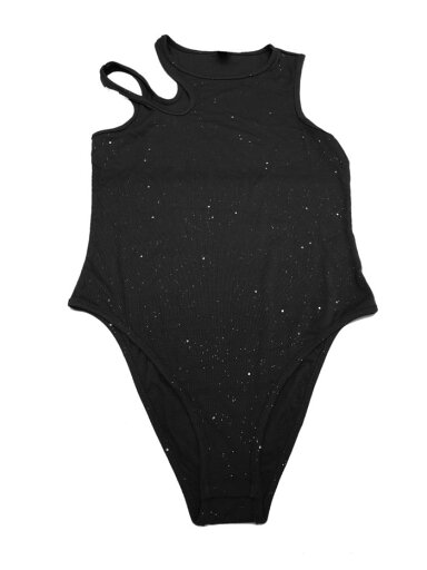 Allegra K レディース ボディスーツタンクトップ スリムフィット 金メッキ 光沢のあるリブ付きボディスーツ ブラック S Allegra K レディース ボディスーツタンクトップ スリムフィット 金メッキ 光沢のあるリブ付きボディスーツ ブラック S