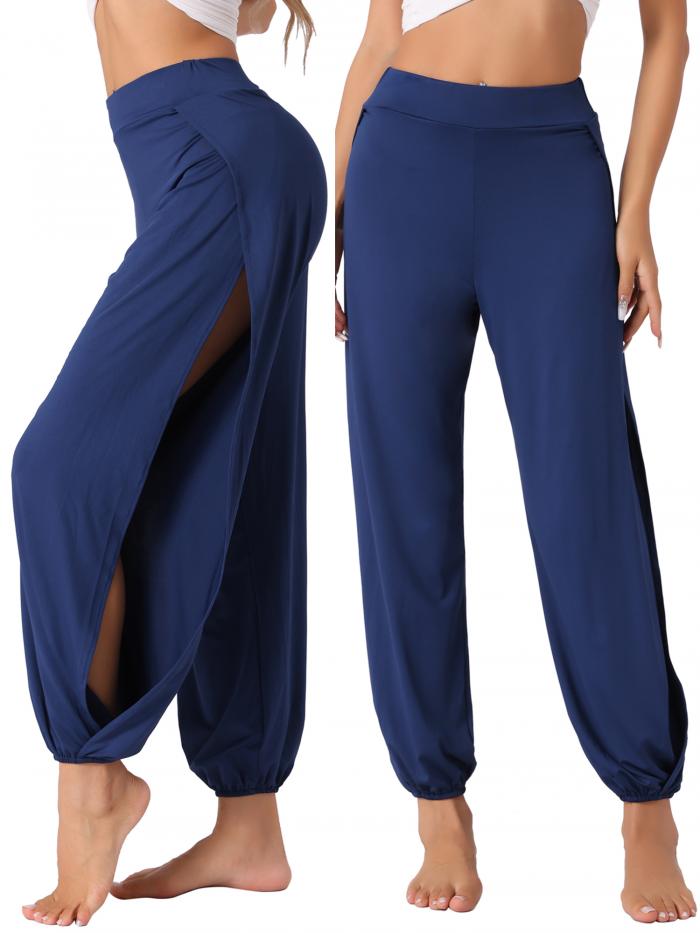 cheibear レディース ヨガ ハーレムパンツ サイドスリット ジョガー スポーツ ビーチ カバーアップ ワークアウト スウェットパンツ ブルー XL