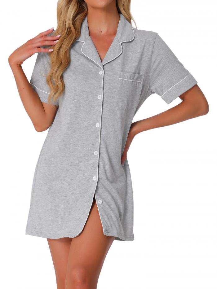 cheibear パジャマ シャツ ドレス ラウンジ 夏 半袖 ボタン ダウン レディース グレー XL