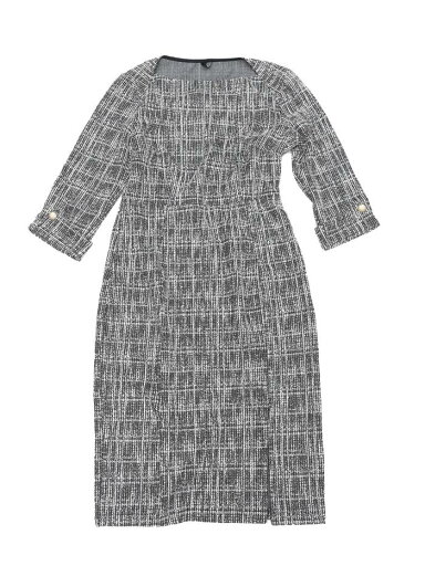 Allegra K レディース ツイードドレス エレガント ボートネック 七分袖 ワークドレス レディース ブラック L Allegra K レディース ツイードドレス エレガント ボートネック 七分袖 ワークドレス レディース ブラック L