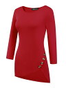 Allegra K チュニック トップス ロングtシャツ ボタン飾り カジュアル ストレッチ 七分袖 レディース レッド M