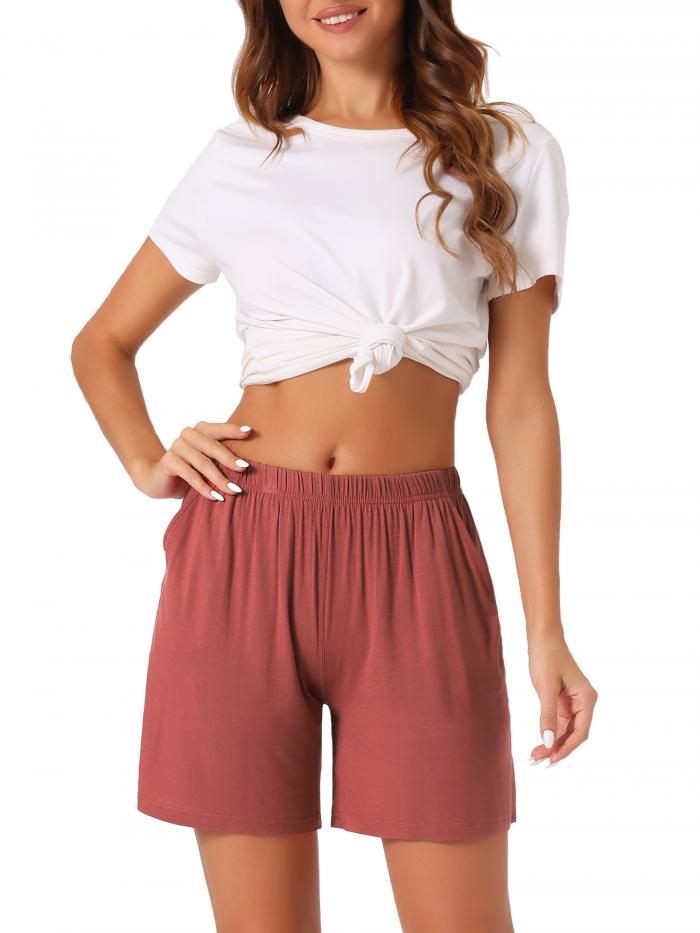 cheibear レディース モダール パジャマ ラウンジ ショーツ 柔らかく快適なパジャマ ボトムス ポケット付き 高伸縮性 ボクサー ショーツ 寝巻き レッ...