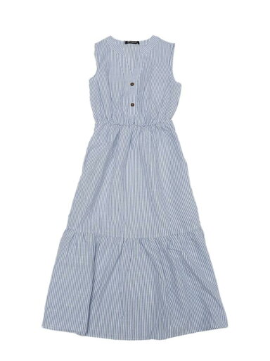 Allegra K レディース 夏用 ストライプ シャツドレス カジュアル プリーツ フリル ミディドレス ブルー S Allegra K レディース 夏用 ストライプ シャツドレス カジュアル プリーツ フリル ミディドレス ブルー S