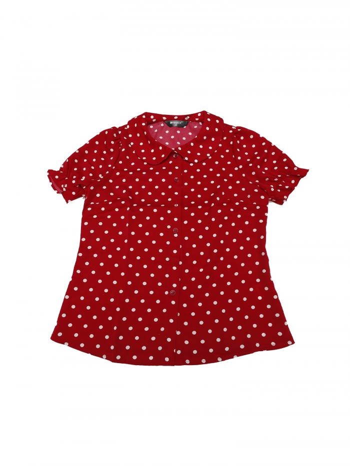 Allegra K フリル水玉 トップス ヴィンテージ シャツ パフスリーブ レディース ブルゴーニュ S