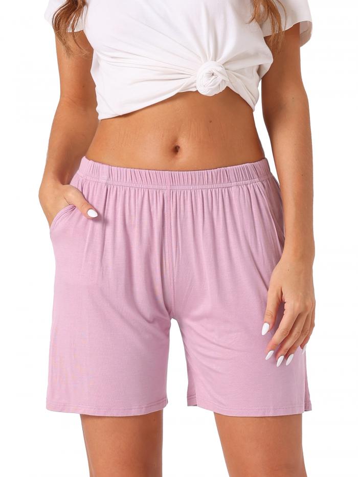 cheibear レディース モダール パジャマ ラウンジ ショーツ 柔らかく快適なパジャマ ボトムス ポケット付き 高伸縮性 ボクサー ショーツ 寝巻き ピン...