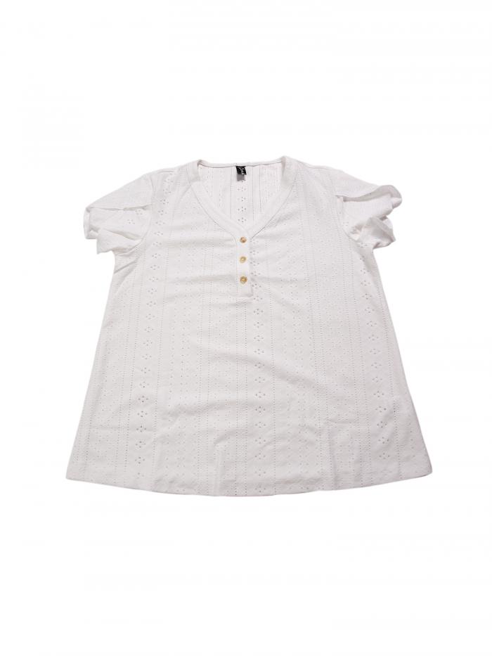 Allegra K レディース 夏トップス ショート チューリップスリーブ ボタンフロント Vネック アイレット ルーズフィット トップス ホワイト XS