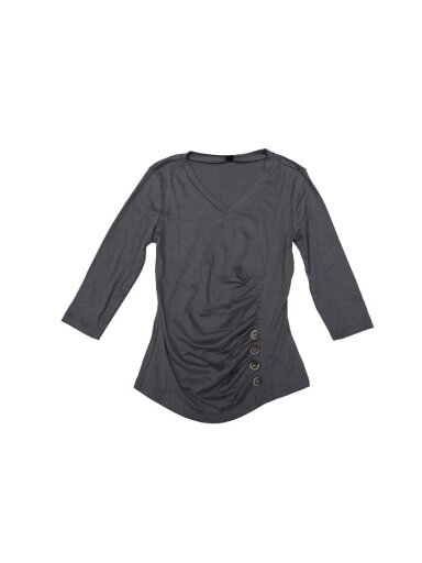 Allegra K シャーリング トップス ニット ボタンの装飾 Vネック 七分袖 無地 レディース ダークグレー 3XL Allegra K シャーリング トップス ニット ボタンの装飾 Vネック 七分袖 無地 レディース ダークグレー 3XL