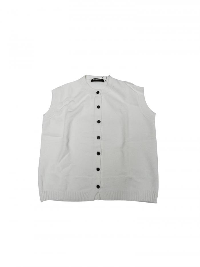 Allegra K レディース セーターベスト ノースリーブ クルーネック 軽量 ボタンダウン クロシェ チャンキーニット トップス ホワイト XS