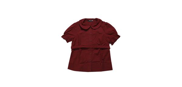 Allegra K 丸襟 ブラウス ボウタイネック シャツ コットン 通勤 トップス パフスリーブ ボタンダウン レディース ワインレッド S