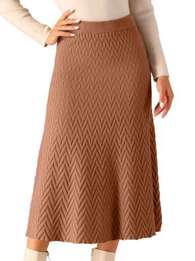 Seta T レディース リブニット Aラインスカート 伸縮性ハイウエスト ストレッチセーター ミディスカート カラメル L Seta T レディース リブニット Aラインスカート 伸縮性ハイウエスト ストレッチセーター ミディスカート カラメル L