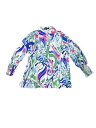 Allegra K レディース カジュアル Vネック ブラウス 花柄 ロールアップ 長袖 シフォン ボタンダウン ファッション トップ シャツ ブルー M