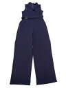 Allegra K ジャンプスーツ ロンパース サロヘ゜ットパンツ 無地 ノースリーブ Vネック オフィス ベルト付き レディース ネイビーブルー XL