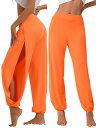 cheibear レディース ヨガ ハーレムパンツ サイドスリット ジョガー スポーツ ビーチ カバーアップ ワークアウト スウェットパンツ オレンジ S